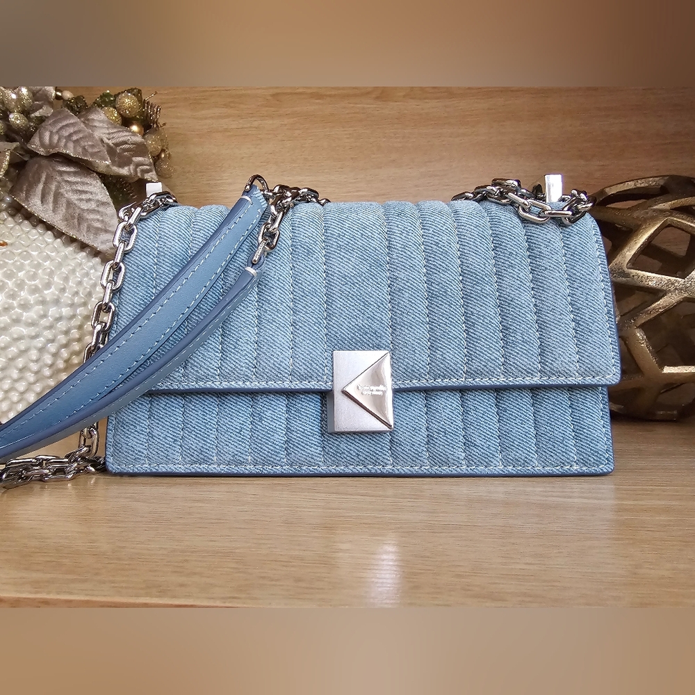 Kate Spade Deco  Light Blue Quilted Denim Shoulder Bag